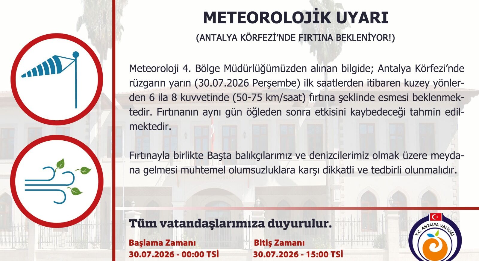 Denize Açılacaklar Dikkat! Antalya Körfezi'ndeki Fırtına Için Saat Verildi