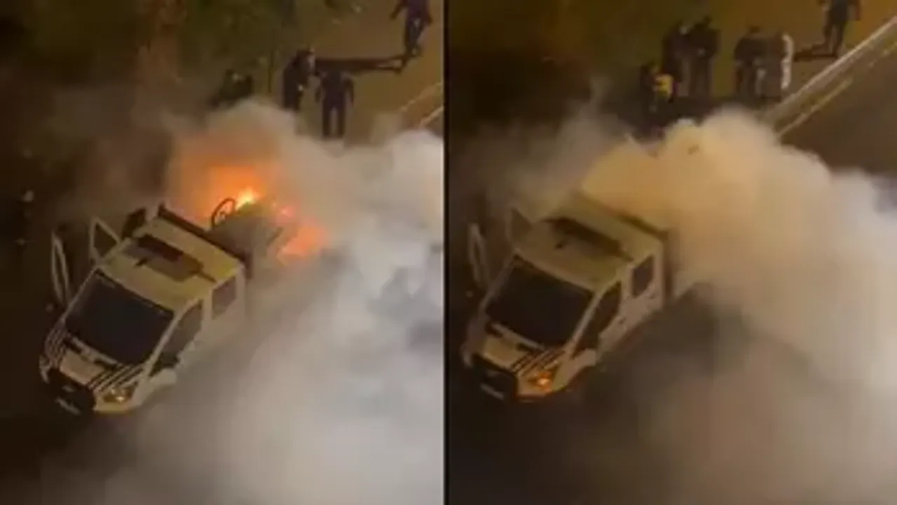 Seyyar satıcı zabıta aracını ateşe verdi