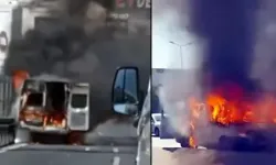 Avcılar D-100'de minibüs alev alev yandı