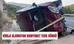 Virajı alamayan kamyonet ters döndü