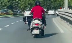 Motosiklet üzerinde köpek ile ilerledi: Tehlikeli yolculuk kamerada