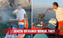 Denizin ortasında mangal yaktı