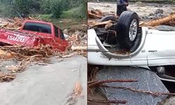 2 araç sel sularına kapıldı