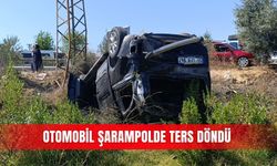 Otomobil şarampolde ters döndü