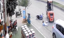 Ters şeritten gelen forklift baba ve çocuklarına çarptı