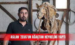 Aslan 'Zeus'un ağaçtan heykelini yaptı