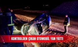 Kontrolden çıkan otomobil yan yattı