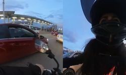 Kadın sürücüler arasında yol verme kavgası