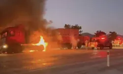 Tuğla yüklü tır alev alev yandı
