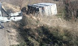 Kontrolden çıkan kamyon şarampole devrildi