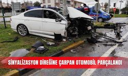 Sinyalizasyon direğine çarpan otomobil parçalandı