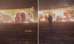 Kıvılcımlar çiftlikteki saman balyalarını yaktı