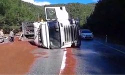 Akseki'de tır devrildi