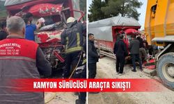 Kamyon sürücüsü araçta sıkıştı