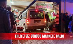 Ehliyetsiz sürücü markete daldı