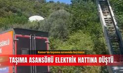 Kemer'de taşınma sırasında feci kaza: Taşıma asansörü elektrik hattına düştü