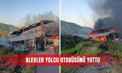 Alevler yolcu otobüsünü yuttu