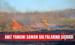 Anız yangını saman balyalarına sıçradı