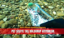 Deniz dibinde utandıran manzara; pet şişeye taş doldurup atıyorlar