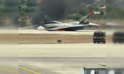 Yunanistan’da acil iniş yapan F-16 savaş uçağı alev aldı