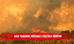 Aksu yangınına müdahale güçlükle sürüyor