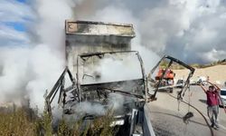Kamyon alev aldı, şoför canını hiçe saydı