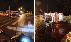 Hafif ticari araç ile motosiklet kavşakta çarpıştı