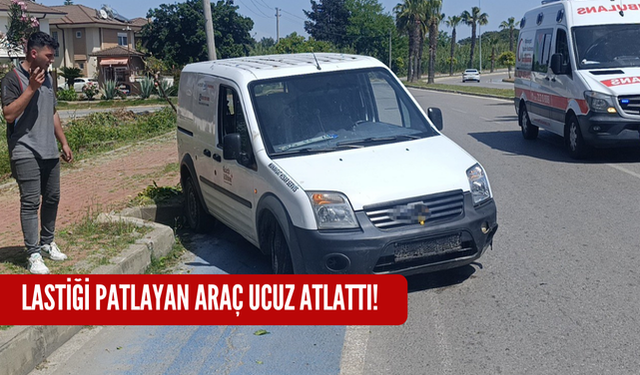 Lastiği patlayan araç ucuz atlattı!