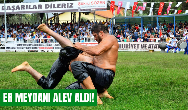 Manavgat'ta er meydanı alev aldı! 1716 pehlivan kıran kırana güreşti