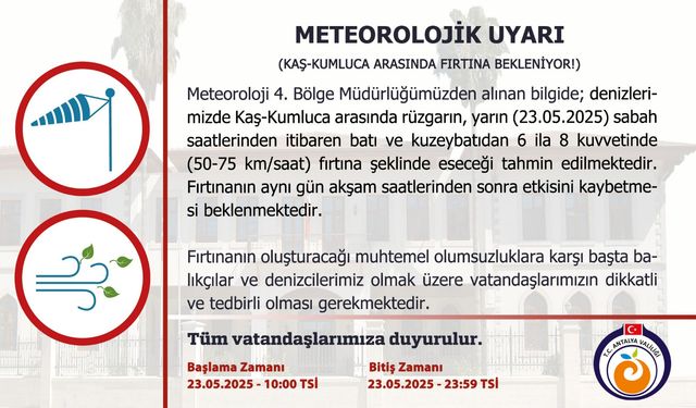 Antalya’da yarın fırtına bekleniyor: Balıkçı ve denizciler dikkat