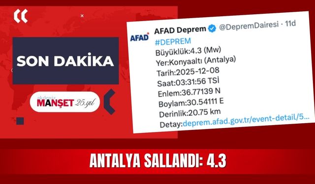Antalya Konyaaltı'nda deprem: 4.3
