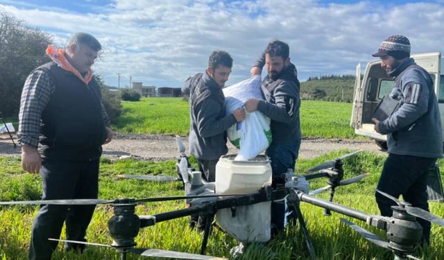 Yağmurdan çamura dönen tarlalarda çiftçi çözümü dronda buldu