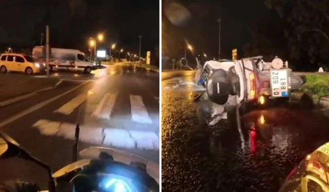 Hafif ticari araç ile motosiklet kavşakta çarpıştı