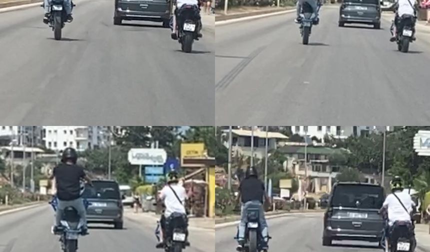 Motosikletli sürücüden tehlikeli hareketler