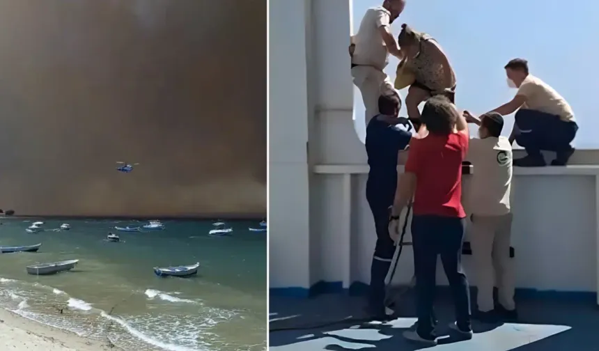 Çanakkale Boğazı duman altında kaldı, vatandaşlar deniz yoluyla tahliye edilmeye başlandı