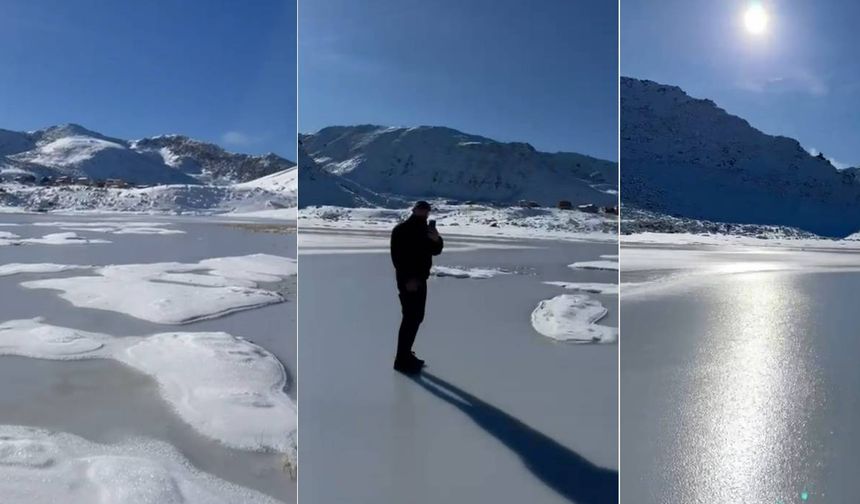 Yaylada termometreler -13’ü gösterdi, yayladaki ‘Adalı göl’ buz tuttu