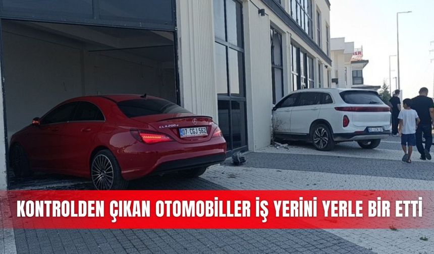 Kontrolden çıkan otomobiller iş yerini yerle bir etti