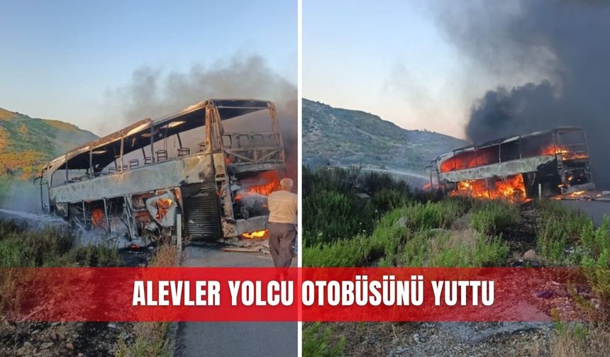 Alevler yolcu otobüsünü yuttu