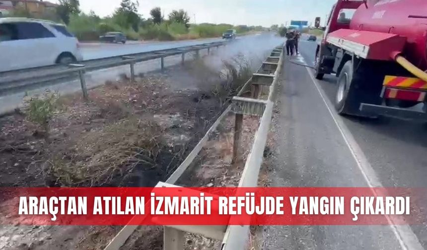 Araçtan atılan izmarit refüjde yangın çıkardı