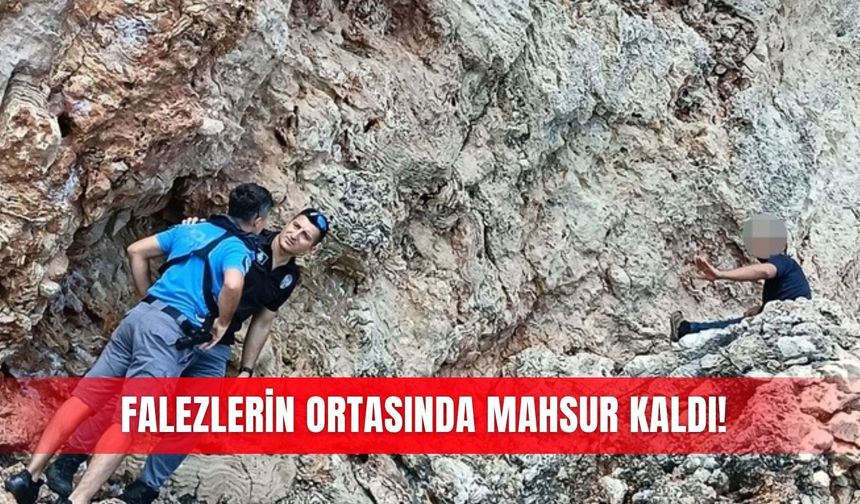 Falezlerin ortasında mahsur kaldı!