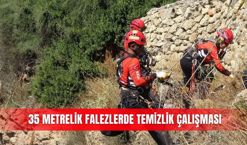 35 metrelik falezlerde temizlik çalışması