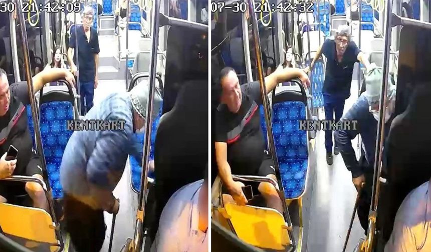 Yaşlı kılığına girdi, otobüsleri denetledi
