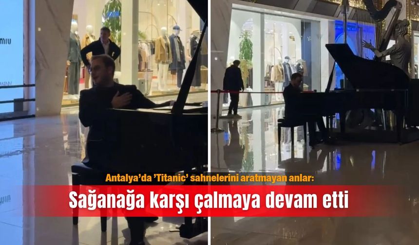 Antalya’da ’Titanic’ sahnelerini aratmayan anlar: Sağanağa karşı çalmaya devam etti
