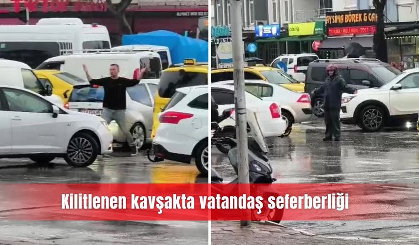 Kilitlenen kavşakta vatandaş seferberliği