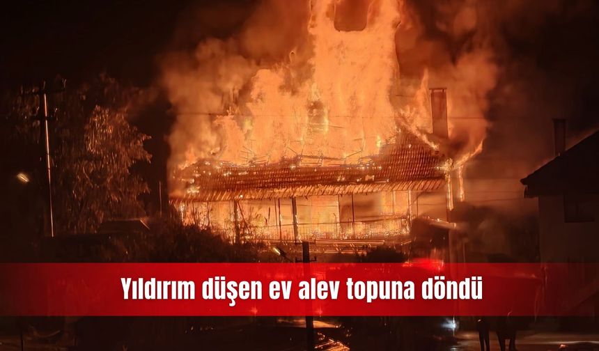 Yıldırım düşen ev alev topuna döndü
